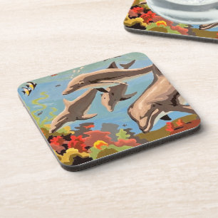 Hand Painted By Number Playful Dolphins Coaster