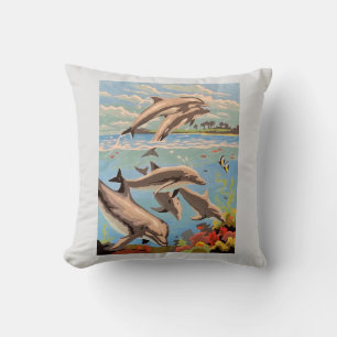 Hand Painted By Number   Playful Dolphins   Cushion