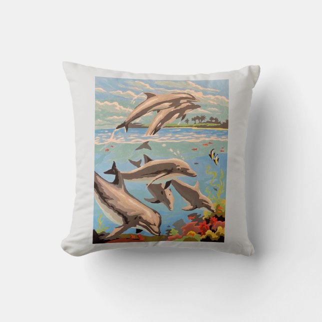 Hand Painted By Number | Playful Dolphins | Cushion (Front)