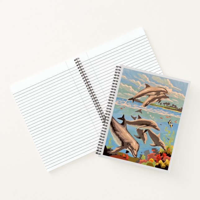 Hand Painted By Number | Playful Dolphins | Custom Notebook (Inside)