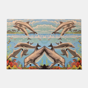 Hand Painted By Number Playful Dolphins Doormat