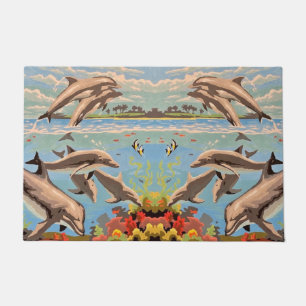 Hand Painted By Number Playful Dolphins Doormat