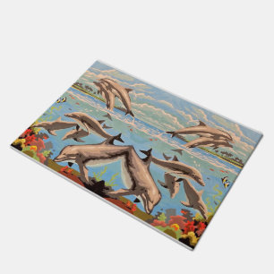 Hand Painted By Number Playful Dolphins Doormat