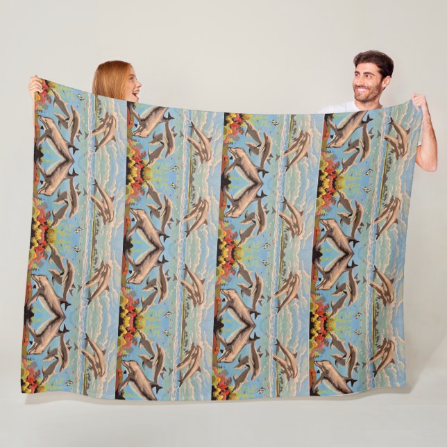Hand Painted By Number | Playful Dolphins | Fleece Blanket (In Situ)
