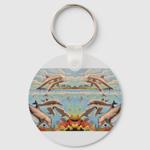 Hand Painted By Number   Playful Dolphins   Key Ring
