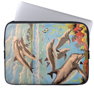 Hand Painted By Number   Playful Dolphins   Laptop Sleeve