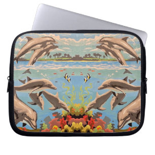 Hand Painted By Number   Playful Dolphins   Laptop Sleeve