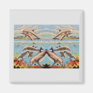 Hand Painted By Number Playful Dolphins Magnet
