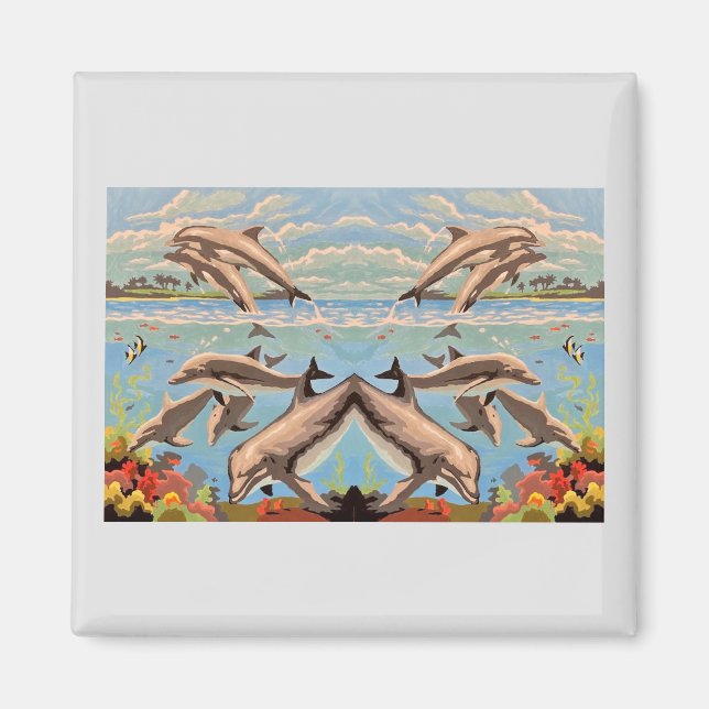 Hand Painted By Number | Playful Dolphins | Magnet (Front)