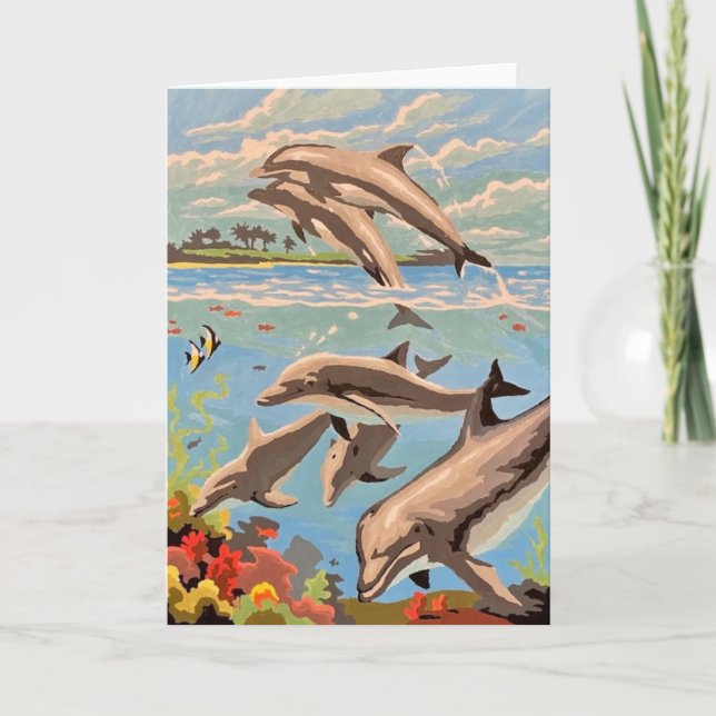 Hand Painted By Number | Playful Dolphins | Note Card (Front)