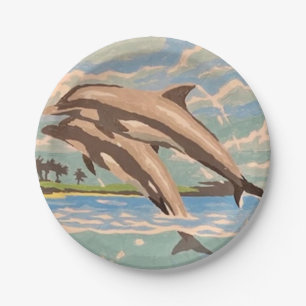 Hand Painted By Number   Playful Dolphins   Paper Plate