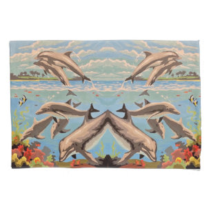 Hand Painted By Number   Playful Dolphins   Pillowcase