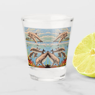Hand Painted By Number   Playful Dolphins   Shot Glass