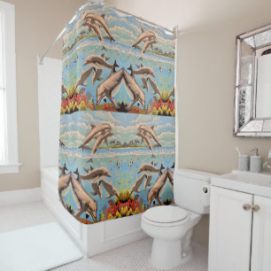 Hand Painted By Number   Playful Dolphins   Shower Curtain