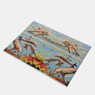 Hand Painted By Number Playful Dolphins Sink Doormat
