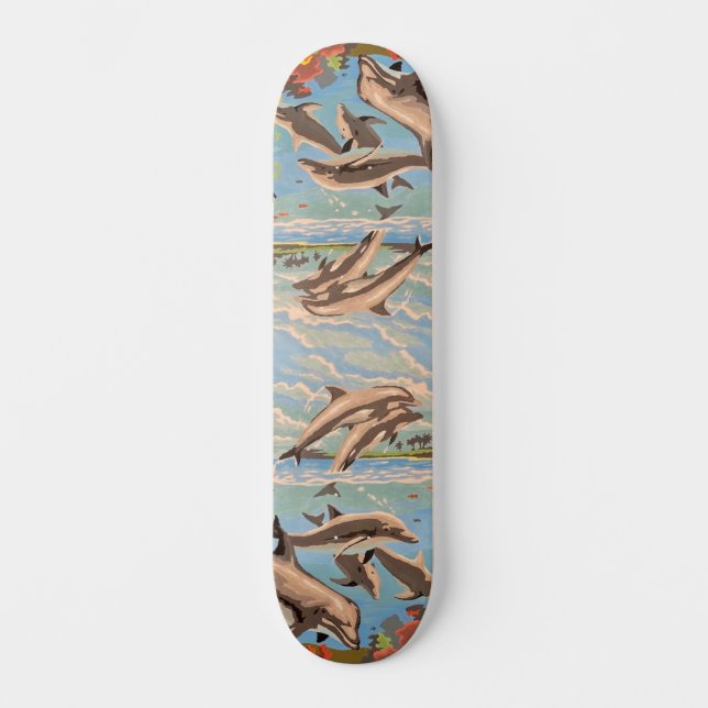 Hand Painted By Number | Playful Dolphins | Skateboard (Front)