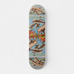 Hand Painted By Number   Playful Dolphins   Skateboard