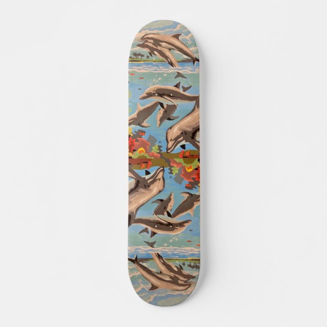Hand Painted By Number | Playful Dolphins | Skateboard (Front)
