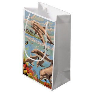 Hand Painted By Number Playful Dolphins Small Gift Bag