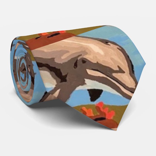 Hand Painted By Number | Playful Dolphins | Tie (Rolled)