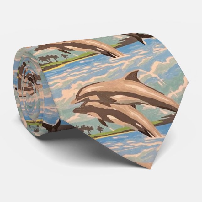 Hand Painted By Number | Playful Dolphins | Tie (Rolled)