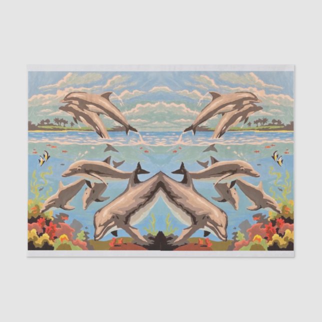 Hand Painted By Number | Playful Dolphins | Tissue Paper (Front)