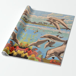 Hand Painted By Number   Playful Dolphins   Wrapping Paper