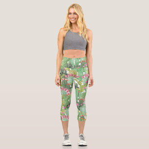 Hand Painted Cactus: Desert Green Capri Leggings