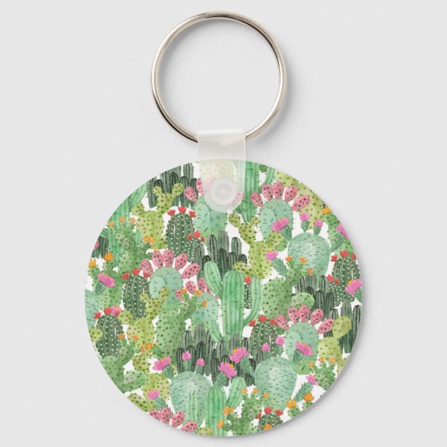 Hand Painted Cactus: Desert Green Key Ring (Front)