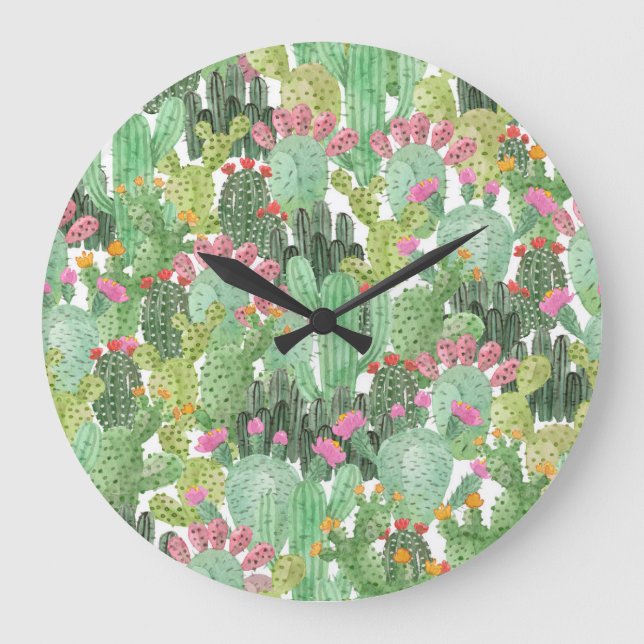 Hand Painted Cactus: Desert Green Large Clock (Front)