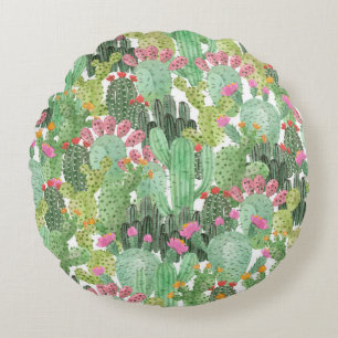 Hand Painted Cactus: Desert Green Round Cushion