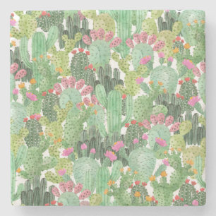 Hand Painted Cactus: Desert Green Stone Coaster