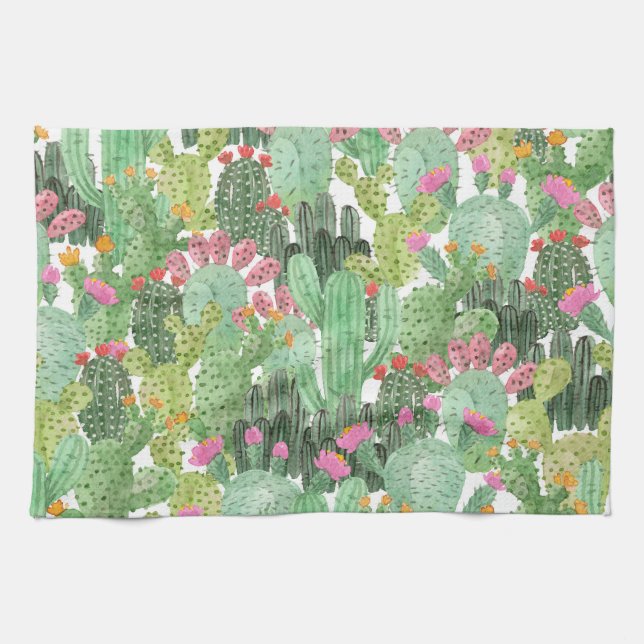 Hand Painted Cactus: Desert Green Tea Towel (Horizontal)