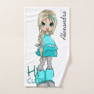 Hand Painted Cartoon style Girl Hand Towel