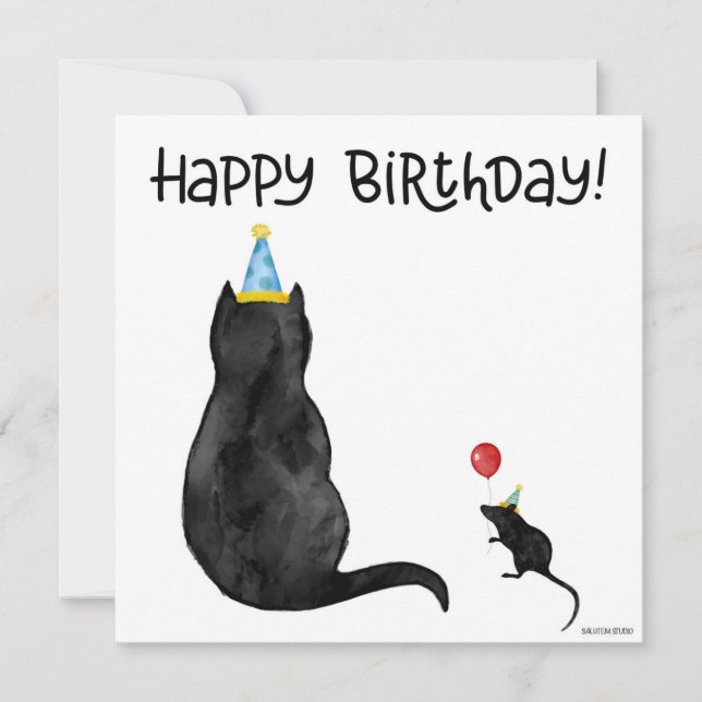 Hand-painted Cat & Mouse Birthday Card (Front)