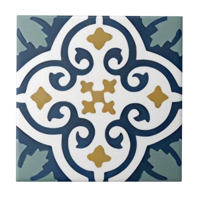 hand painted ceramic harmonious floral patterntile ceramic tile (Front)