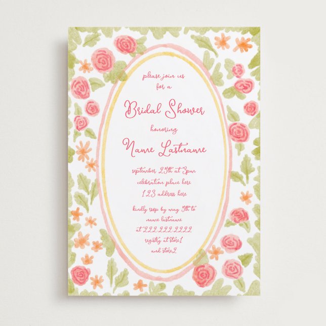 Hand Painted Charm Orange Red Floral Bridal Shower Invitation (Creator Uploaded)