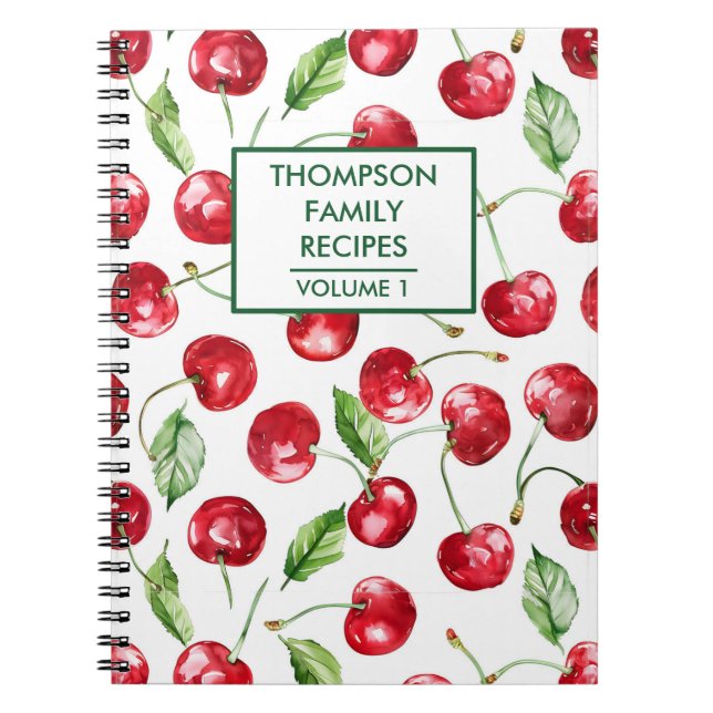 Hand painted cherries Personalised Recipe Notebook (Front)