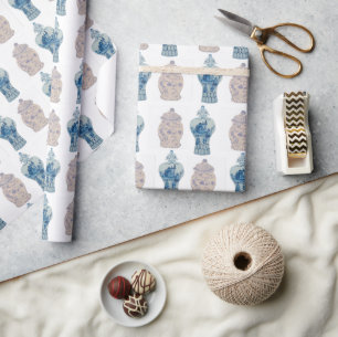 Hand Painted Chinoiserie Blue Ginger Jar Wrapping Paper