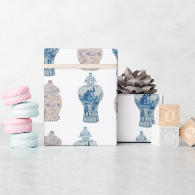 Hand Painted Chinoiserie Blue Ginger Jar Wrapping  Wrapping Paper (Baby Shower)