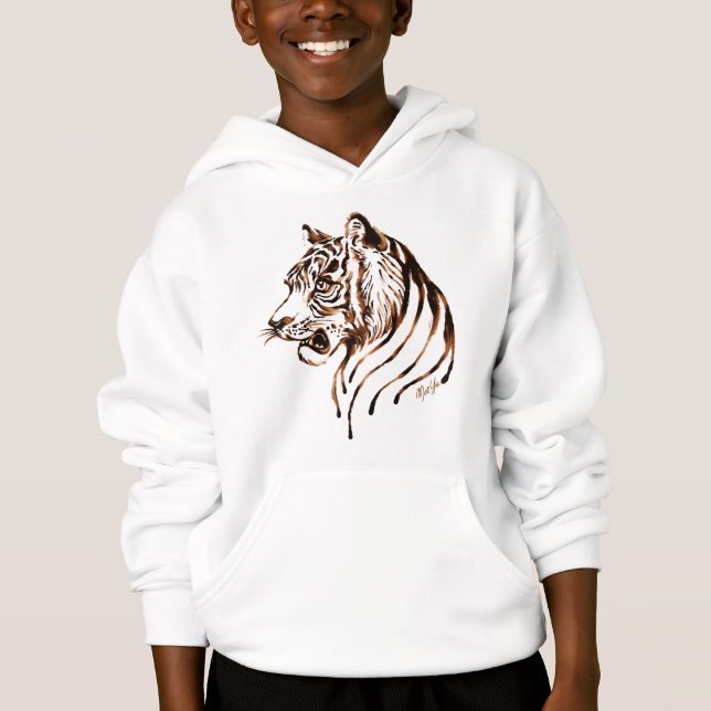 Hand Painted Chocolate Tiger Art Kid's Hoodie (Front)