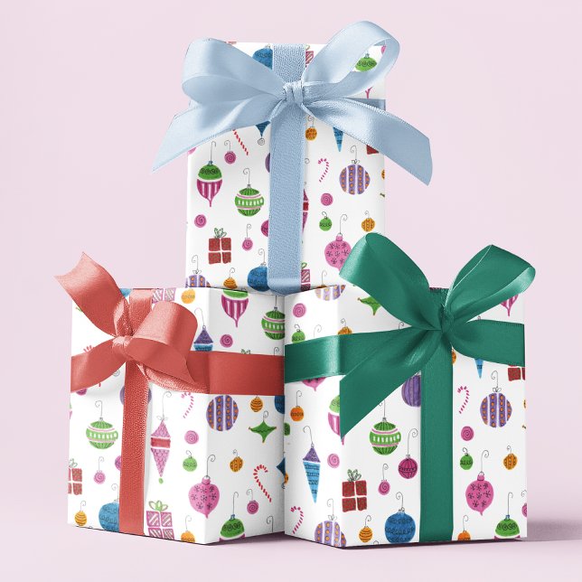 Hand-Painted Christmas Ornament Wrapping Paper (These retro Christmas ornaments are hand drawn and unique -- sure to bring a smile!
)
