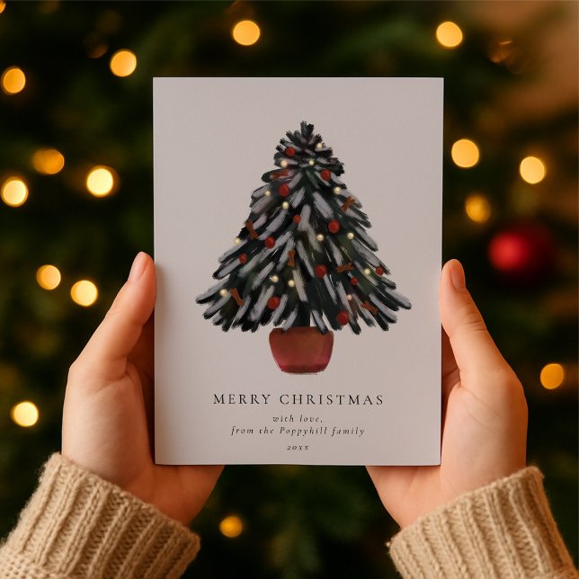 Hand-Painted Christmas Tree Family Greeting Holiday Card (Creator Uploaded)