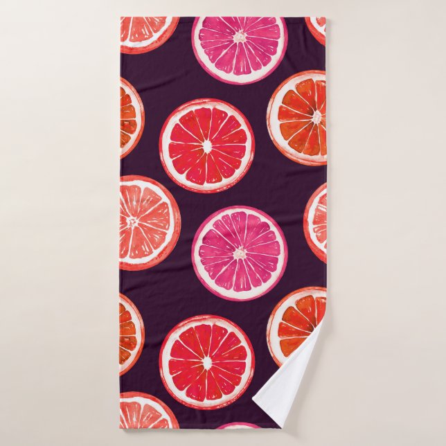 Hand Painted Citrus Dark Pattern Bath Towel (Bath Towel)