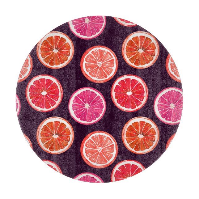 Hand Painted Citrus Dark Pattern Cutting Board (Front)