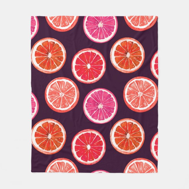 Hand Painted Citrus Dark Pattern Fleece Blanket (Front)