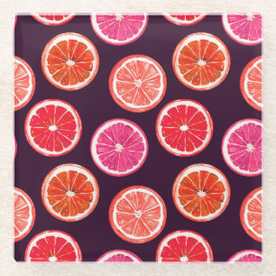 Hand Painted Citrus Dark Pattern Glass Coaster