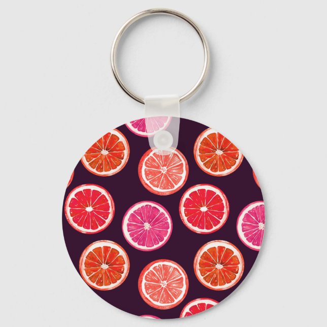 Hand Painted Citrus Dark Pattern Key Ring (Front)