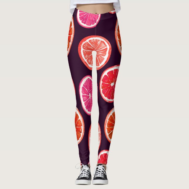 Hand Painted Citrus Dark Pattern Leggings (Front)