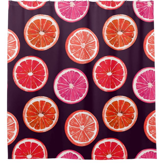 Hand Painted Citrus Dark Pattern Shower Curtain (Front)
